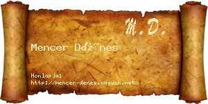 Mencer Dénes névjegykártya